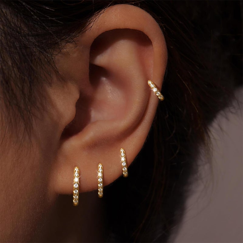 Poxtex Small Gold Huggie Hoop Earrings Set for Women Men Hypoallergenic 14K Plated Stack Cartilage Earrings, Multiple Piercing Lightweight Mini Thin Cute Dainty Trendy Jewelry Set Christmas Gifts for Women - Image 2